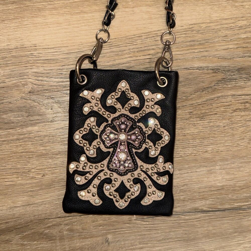CROSS and Studded mini Crossbody Bag Black Biker Punk Gothic